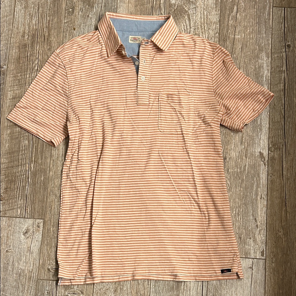 Faherty men’s polo stripe shirt dusky pink/cream sz M LN Perfect!